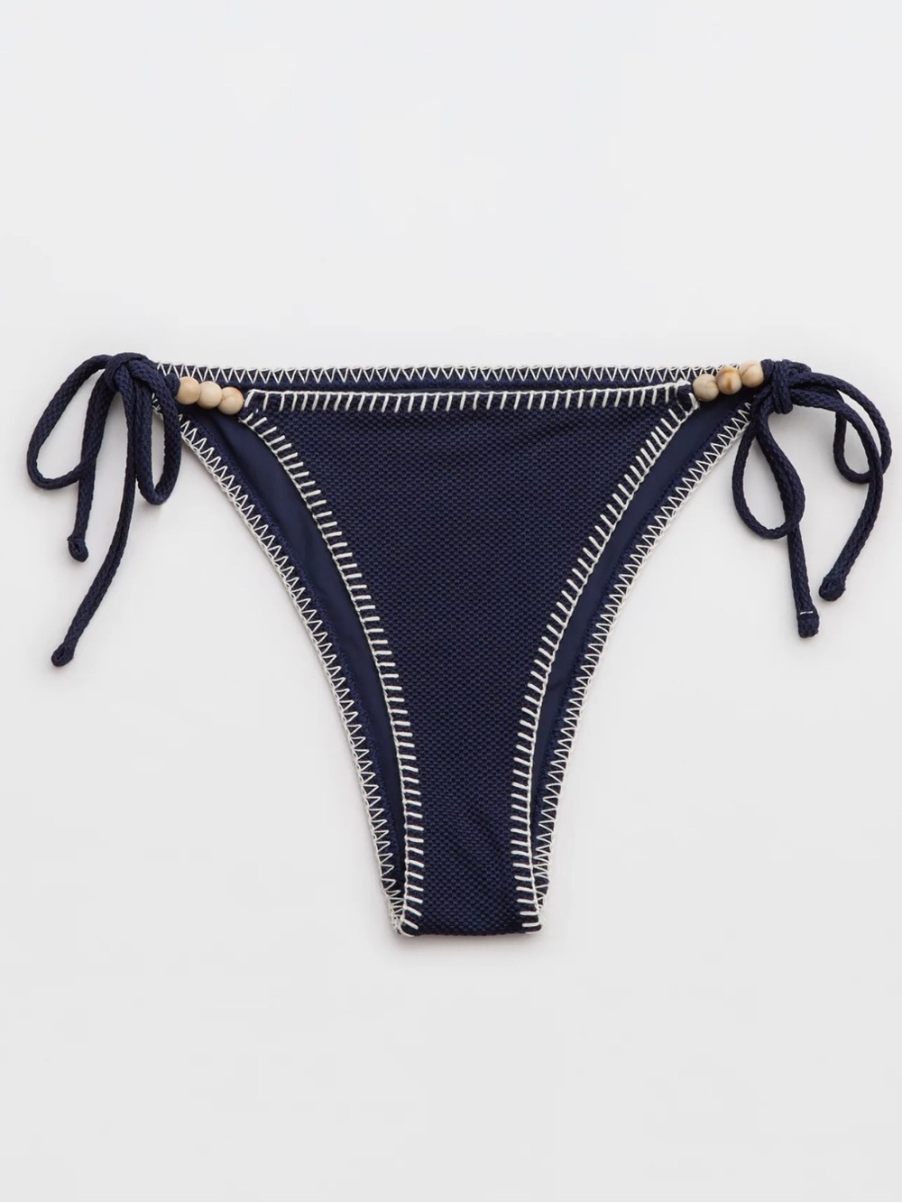 Aerie New Shine Pique Cheekiest Tie Bikini Bottom Size Large NWT Navy Blue
